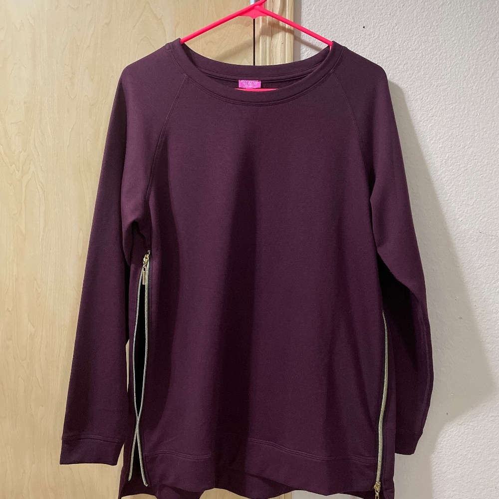 Women Medium Zip Sides Athletic Long Sleeve Sweatshirt Maroon - Lightweight swea